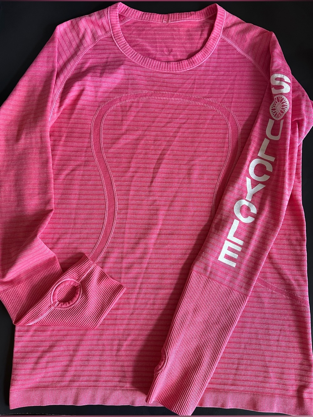 Lululemon womens 10 Swiftly Tech Long Sleeve Pink Striped Soul Cycle Soulcycle